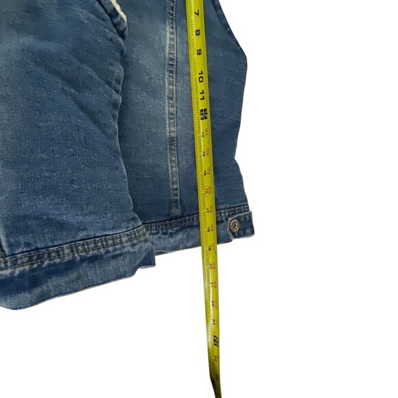 Omoone Sherpa-Lined New Denim Vest Button Closure M Blue Sleeveless Jacket Stree - Picture 7 of 7